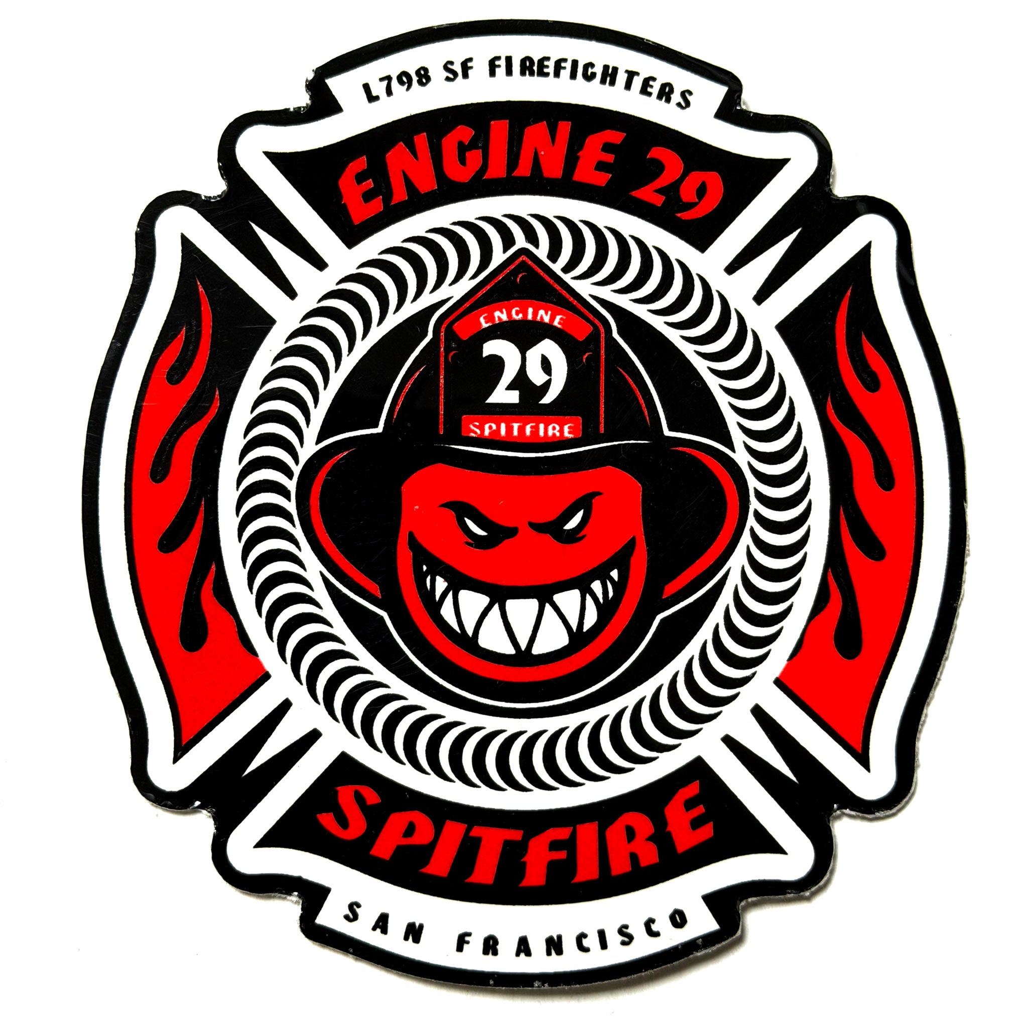 SPITFIRE x SFFD ENGINE 29 FIREFIGHTERS CROSS STICKER