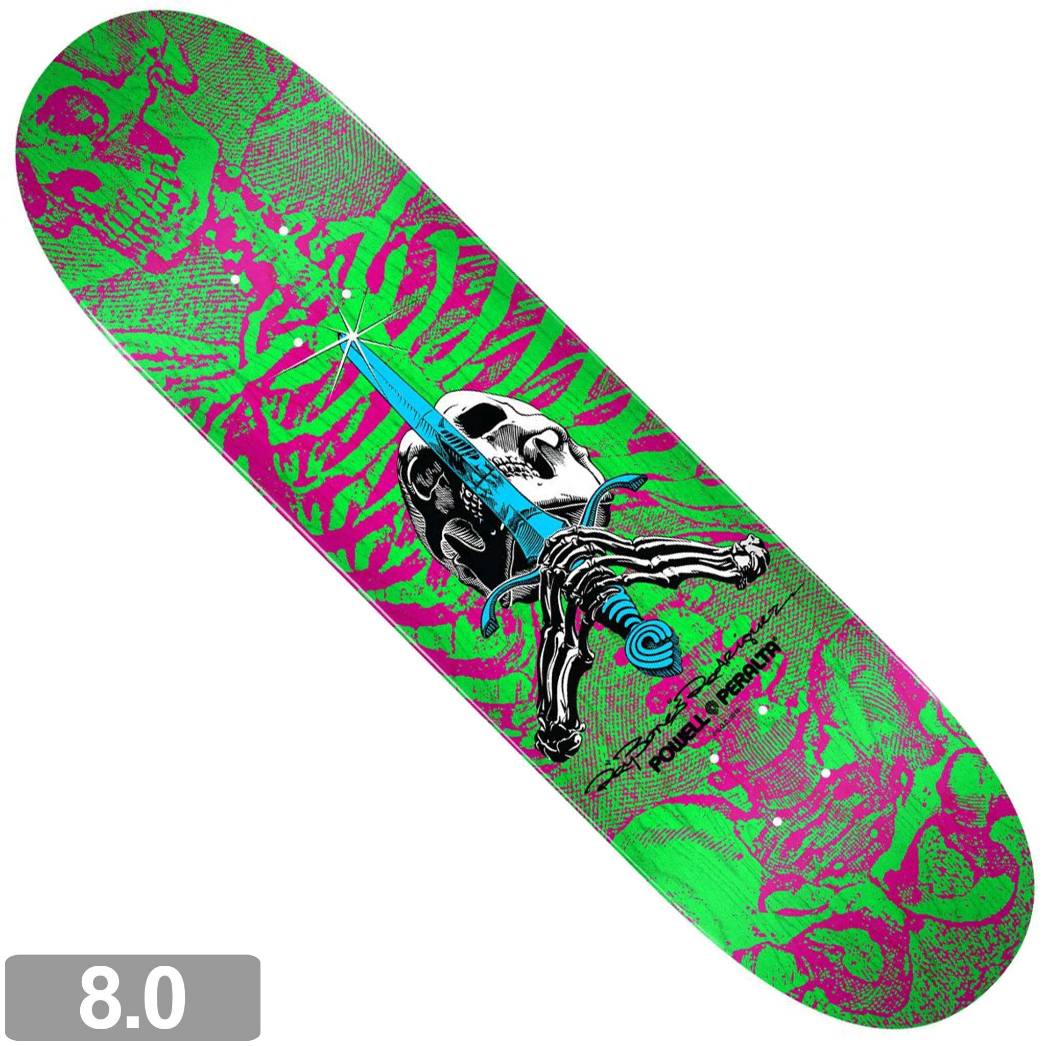 POWELL-PERALTA SKULL AND SWORD PINK / GREEN SHAPE 247 DECK 8.0