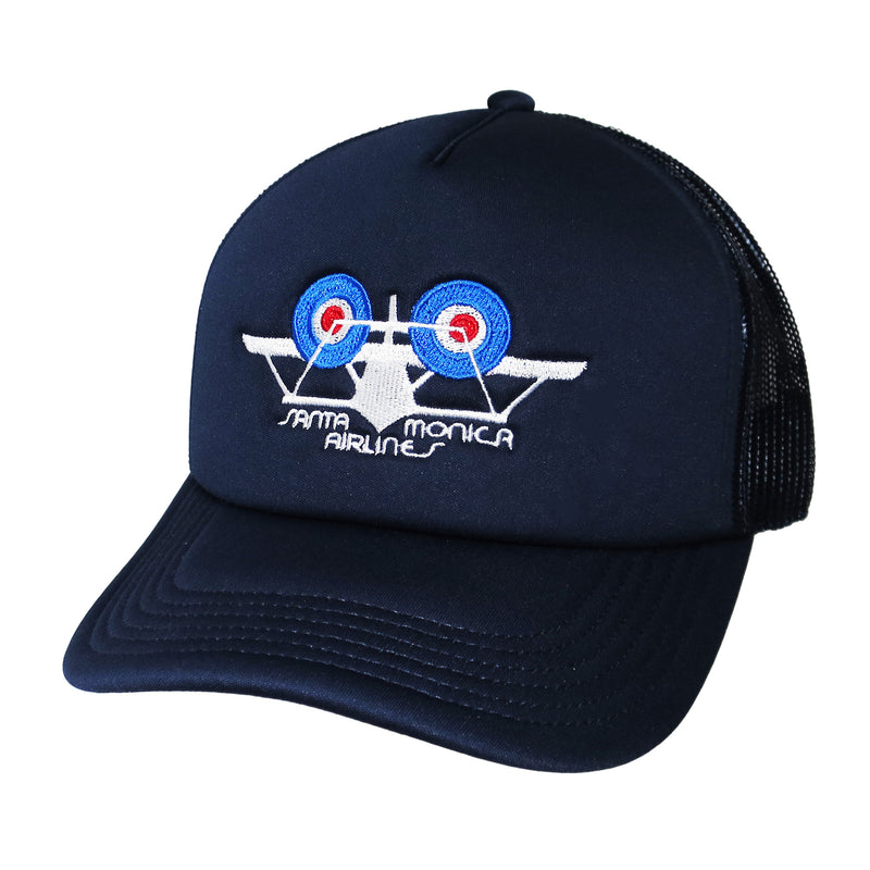 SMA AIR PLANE LOGO TRACKER CAP NAVY 【 サンタモニカ エアライン エア プレイン ロゴ メッシュ キャップ ネイビー 】