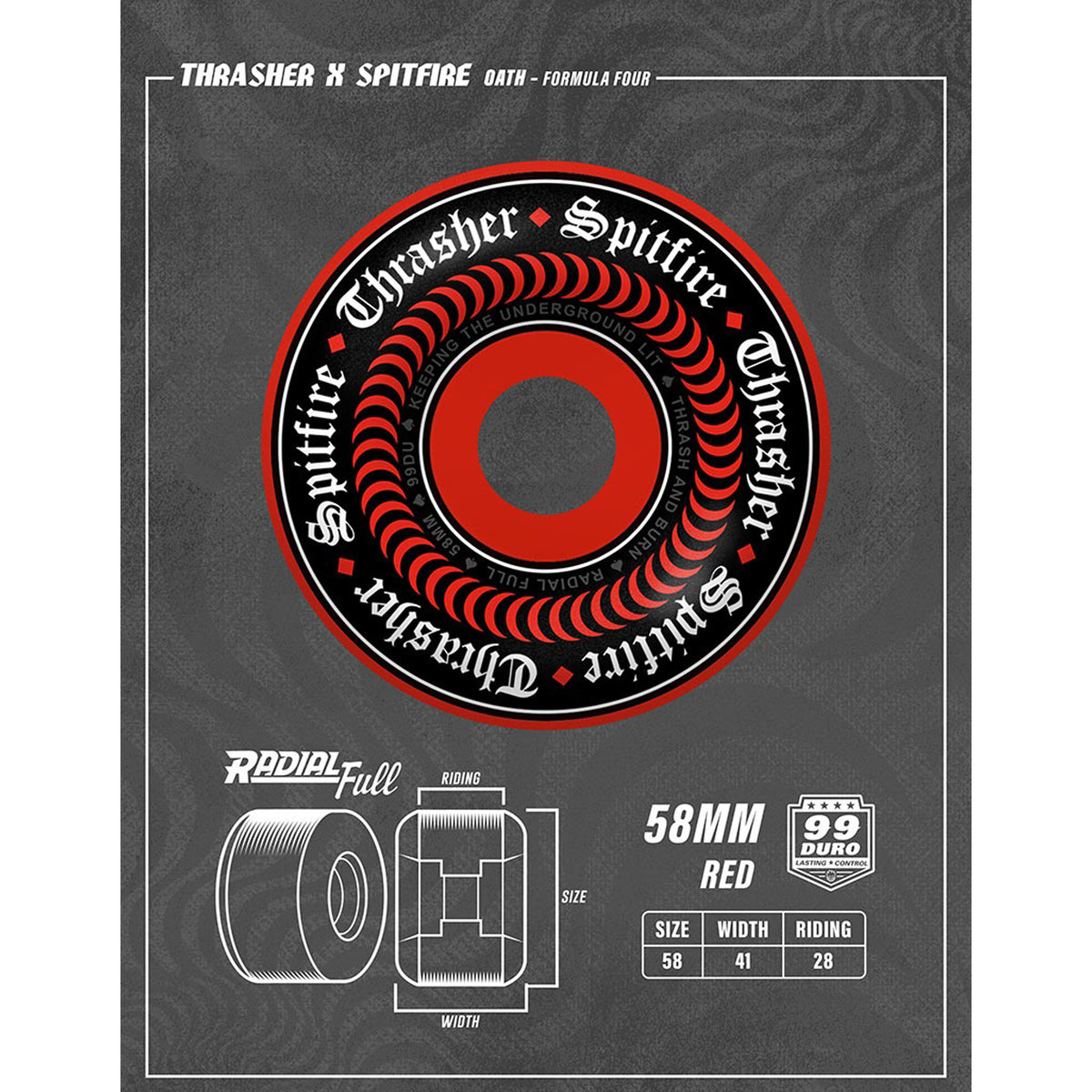SPITFIRE x THRASHER F4 OATH RADIAL FULL 99A 58mm 【 スピット