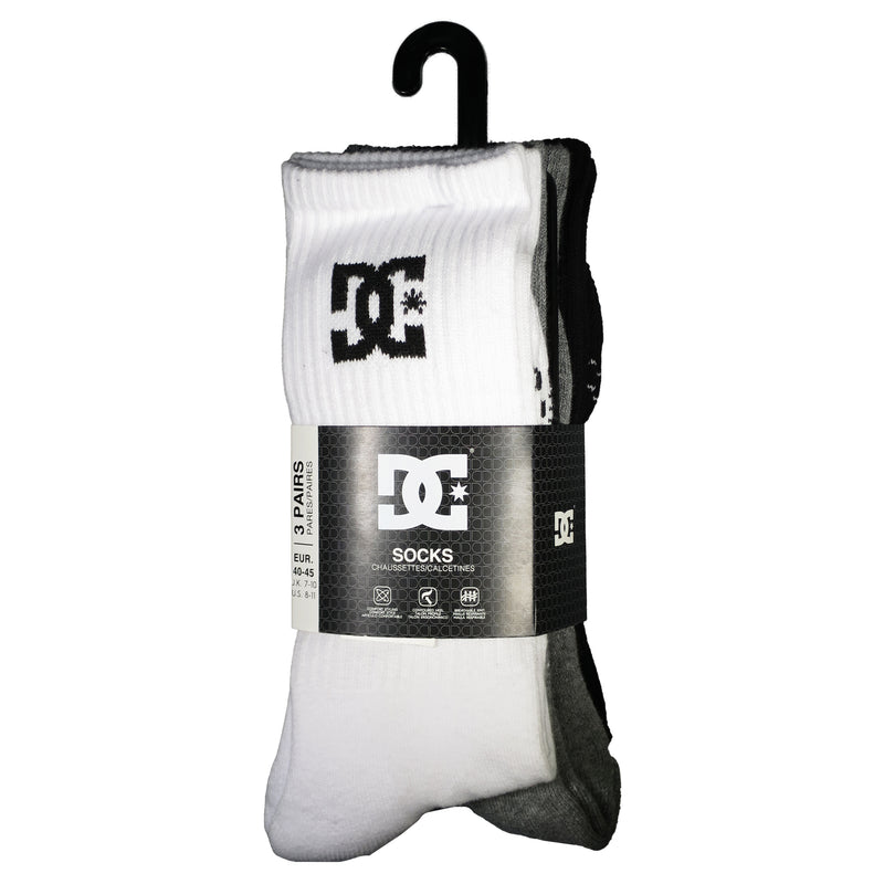 DC SHOES DC CREW 3PK SOCKS BLACK / WHITE / GREY【  ディーシー シューズ  ディーシー クルー 3pk ソックス 】