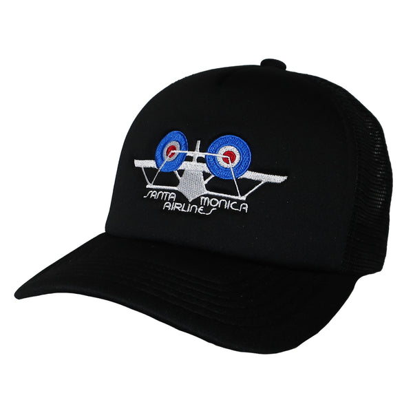 SMA AIR PLANE LOGO TRACKER CAP BLACK 【 サンタモニカ エアライン エア プレイン ロゴ メッシュ キャップ ブラック 】