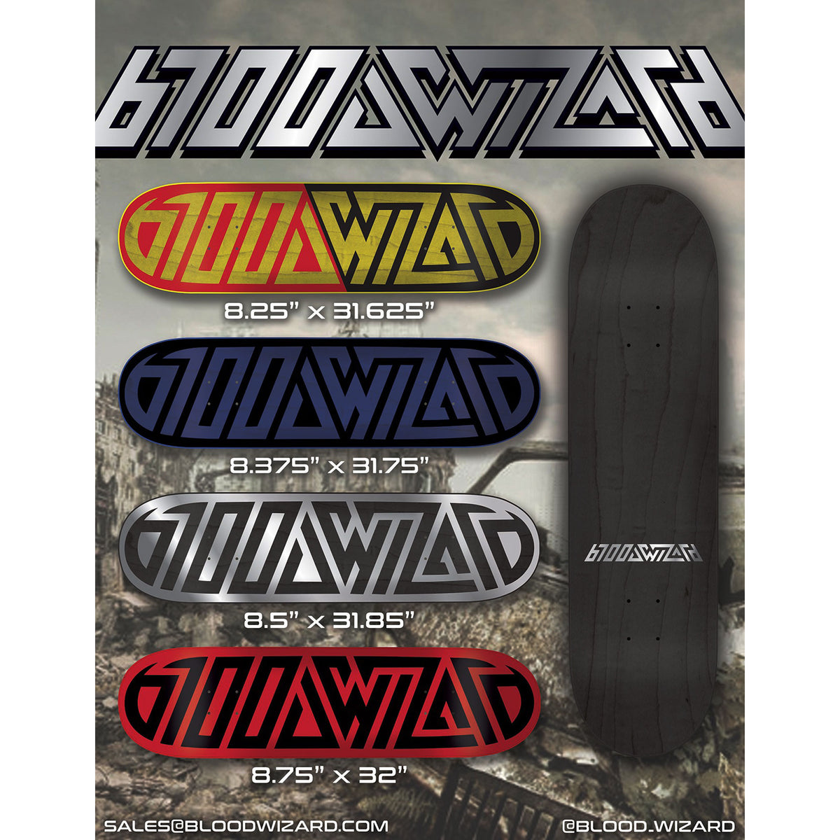 スケートボード Blood wizard Dogs 8.25x31.75 WB14 Blood Wizard Wizard SOD Deck - 8.25