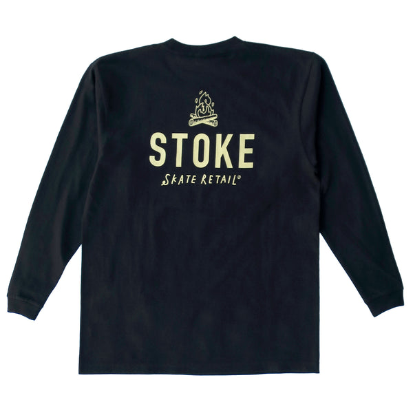 STOKE BONFIRE CREW LONG SLEEVE TEE BLACK / EGG TART 【 ストーク ボン ファイヤー クルー ロング スリーブ Tシャツ ブラック ブラック / エッグタルト 長袖 】