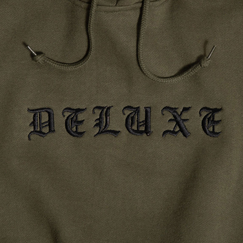 DLXSF OLD ENGLISH LOGO HOODIE OLIVE 【 デラックス オールド イングリッシュ ロゴ フーディー オリーブ 】