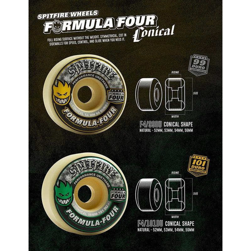 SPITFIRE FORMULA FOUR CONICAL YELLOW PRINT 99A 52mm 【 スピットファイヤー F4 コニカル イエロー プリント ウィール 】