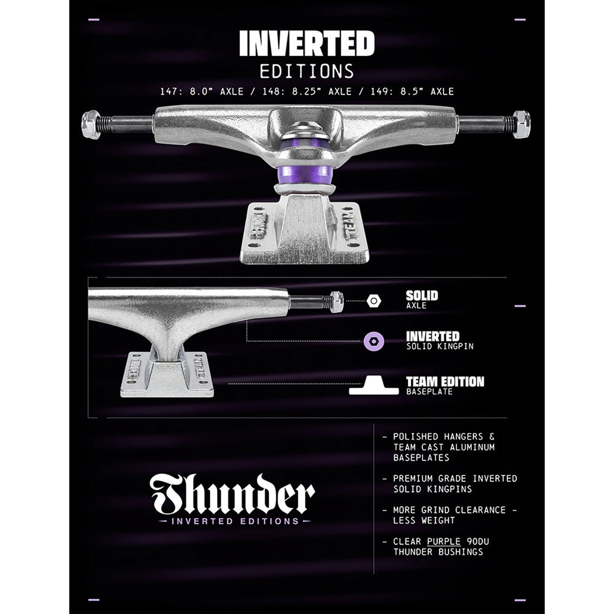 スケートボード THUNDER TRUCKS INVERTED EDITION 147 THUNDER TRUCK サンダー トラック INVERTED EDITIONS 147 HI シルバー