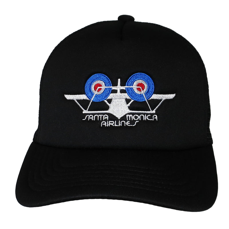 SMA AIR PLANE LOGO TRACKER CAP BLACK 【 サンタモニカ エアライン エア プレイン ロゴ メッシュ キャップ ブラック 】