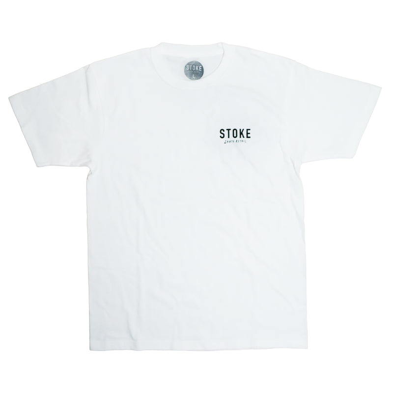 STOKE BONFIRE CREW  T-SHIRTS WHITE / BLACK 【 ストーク ボン ファイヤー クルー Tシャツ ホワイト / ブラック 】