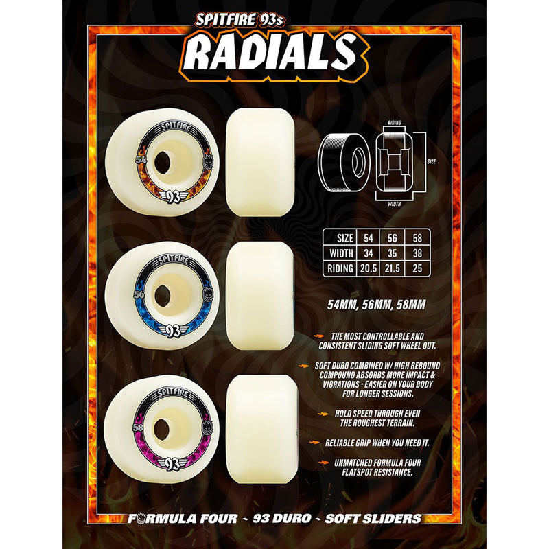 SPITFIRE FORMULA FOUR RADIALS 93D SOFT SLIDERS 56mm 【 スピットファイヤー F4 ラディアル 93d ソフト スライダーズ 】