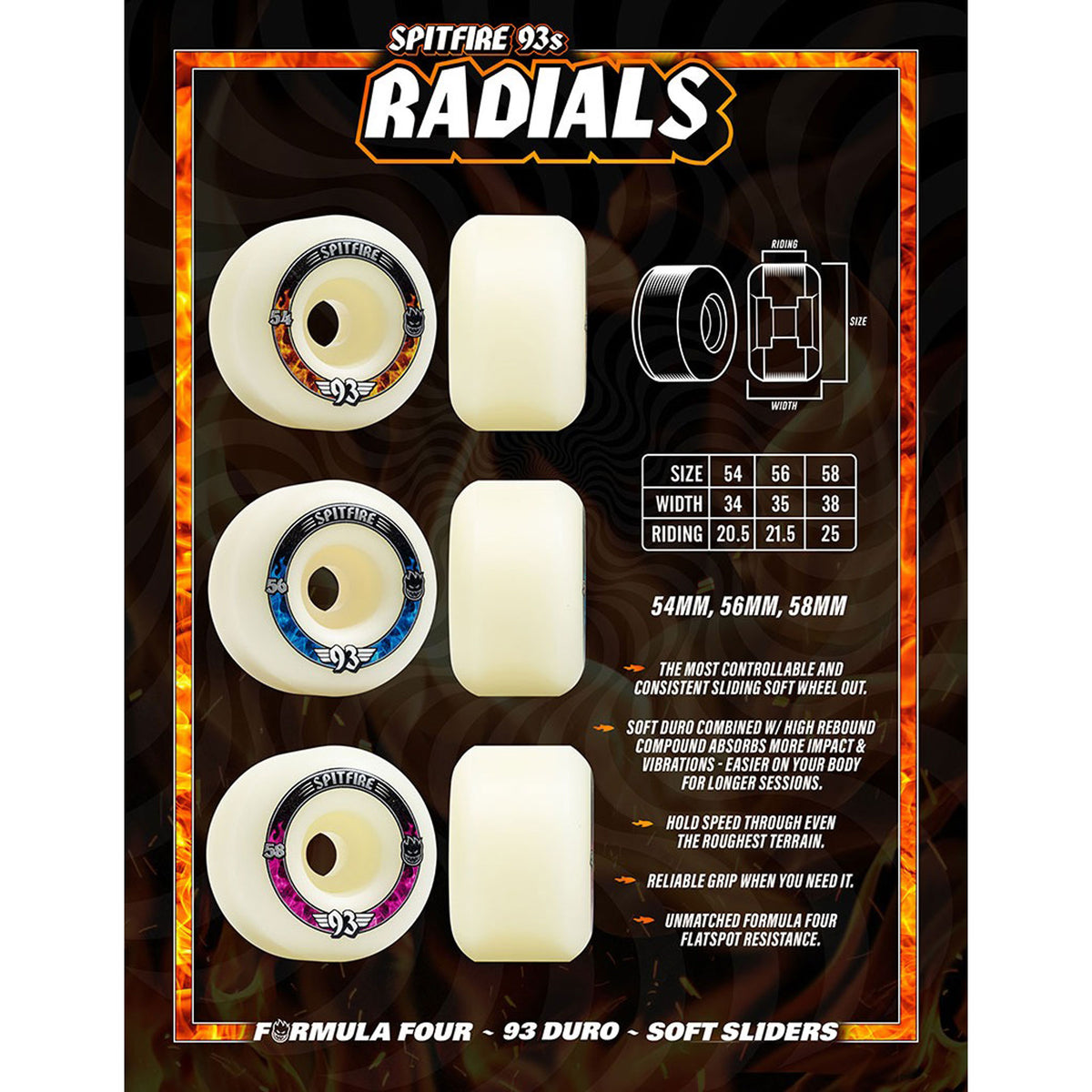 SPITFIRE FORMULA FOUR RADIALS 93D SOFT SLIDERS 58mm 【 スピット