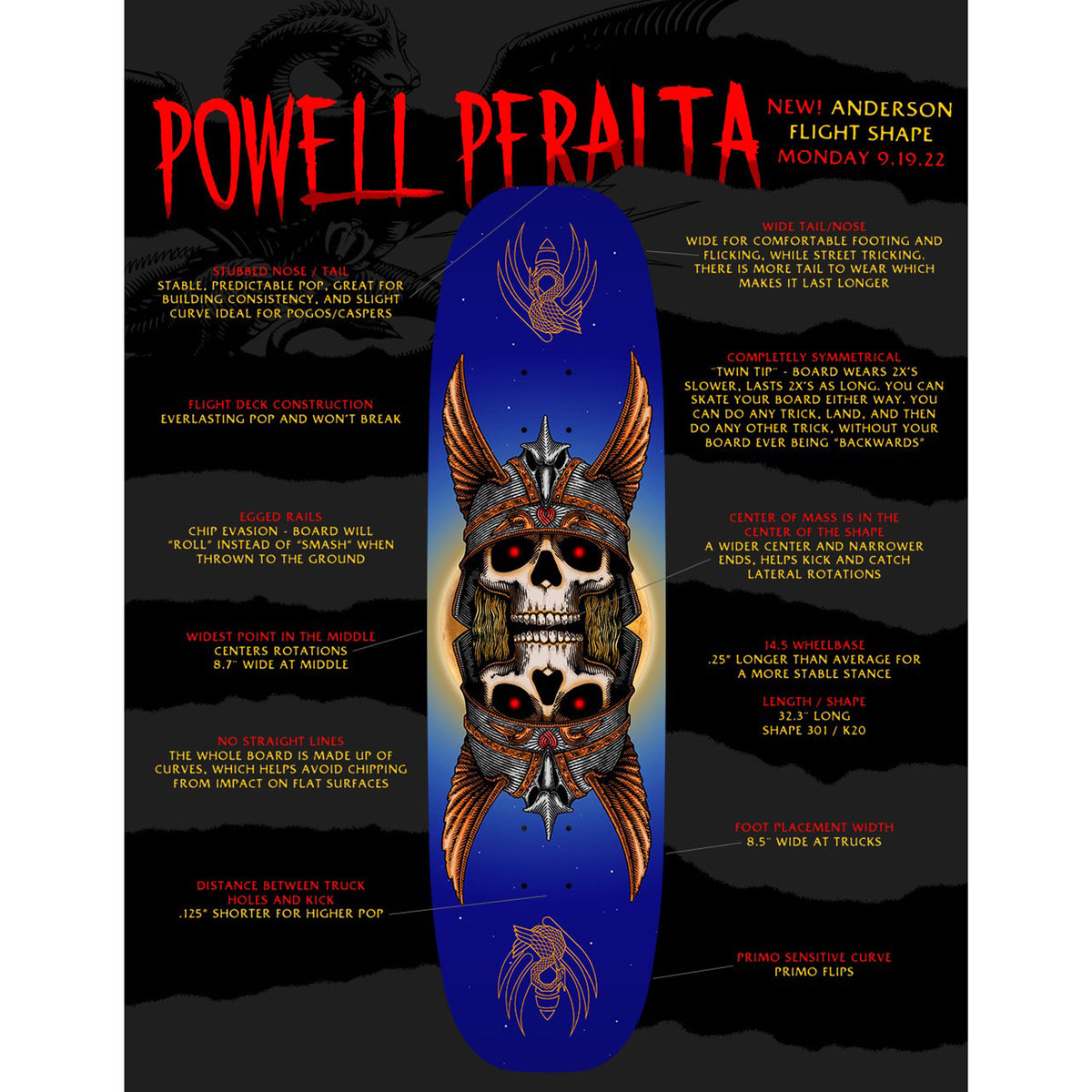 POWELL-PERALTA PRO FLIGHT ANDY ANDERSON HERON 2 DECK 8.7 EGG SHAPE 301