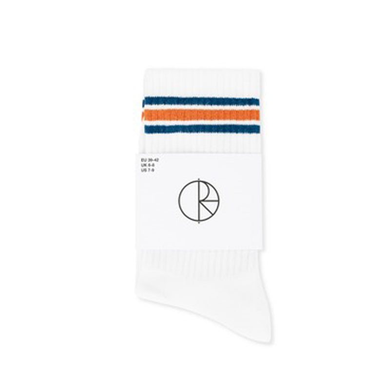 POLAR SKATE CO. RIB SOCKS STRIPE WHITE BLUE ORANGE【 ポーラー リブ ソックス ストライプ ホワイト ブルー オレンジ 】