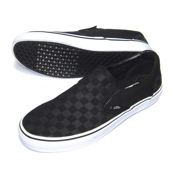 VANS CLASSIC SLIP-ON CHECKERBOARD BLACK / BLACK 【 バンズ クラシック スリッポン チェッカーボード ブラック ブラック スケート シューズ 】