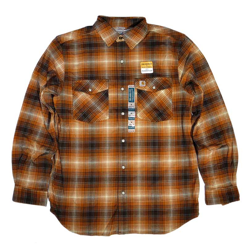 CARHARTT RUGGED FLEX RELAXED FIT FRANNEL LONG SLEEVE SNAP PLAID SHIRT COPPER【 カーハート リラックス フィット フランネル シャツ