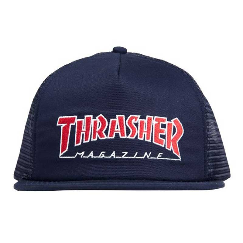 THRASHER EMBROIDERED OUTLINED MESH CAP NAVY【 スラッシャー エンブロイダード アウトライン メッシュ キャップ ネイビー 】