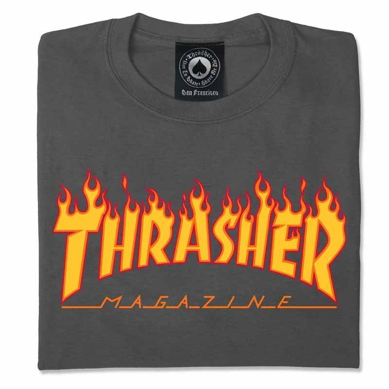 THRASHER FLAME LOGO CHARCOAL GRAY T-SHIRTS 【 スラッシャー フレーム ロゴ チャコール グレイ Tシャツ 】